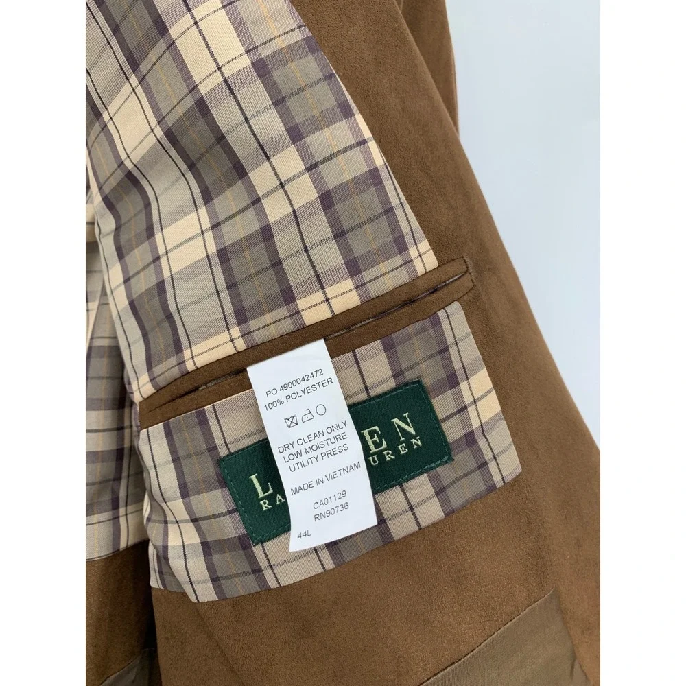 Ralph Lauren Blazer Jacket Mens 44L Brown Faux Suede UltraSuede Sport Coat NEW